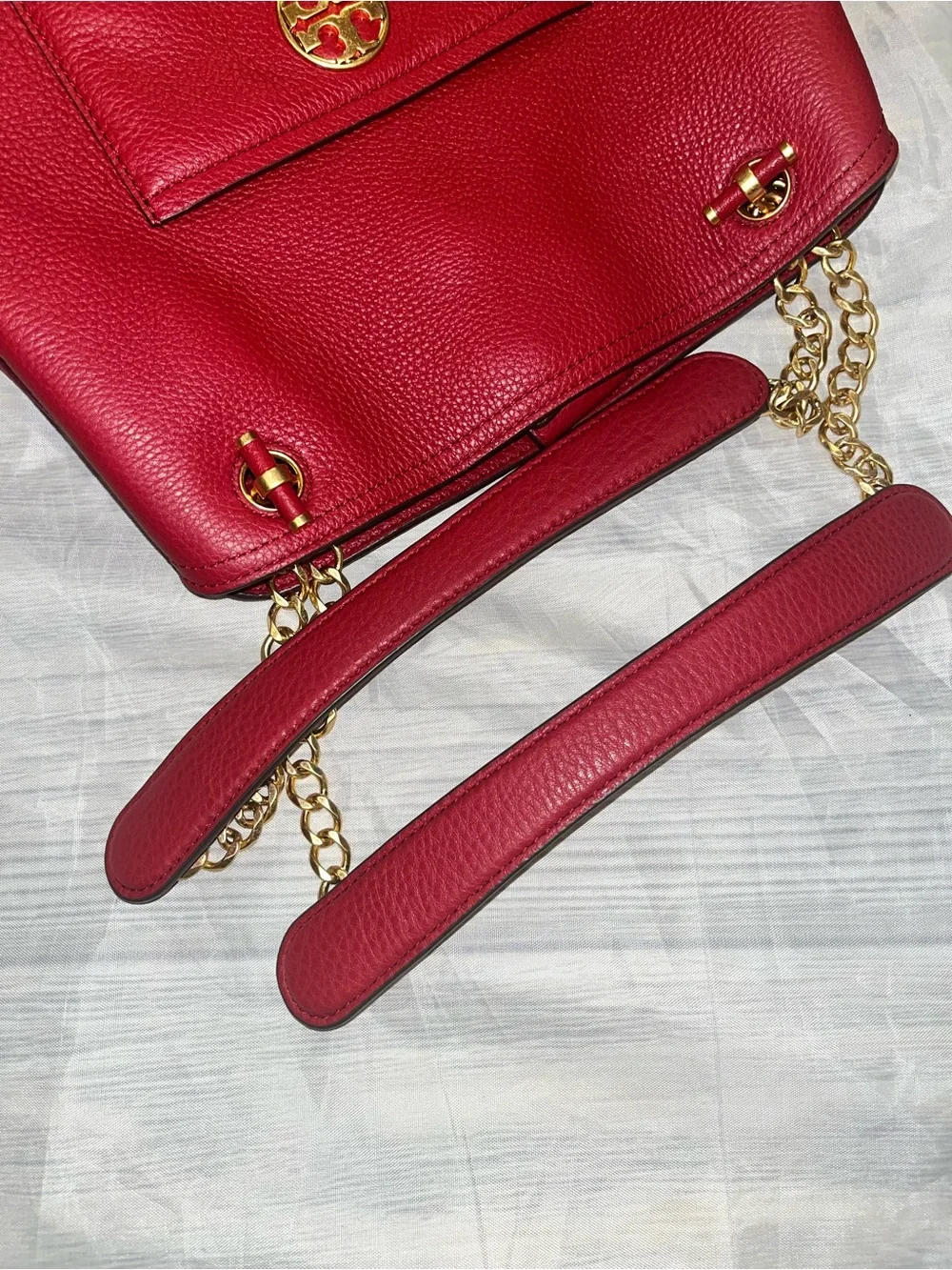 Tory Burch Red Pebbled Leather Chain-Handle Shoulder Bag